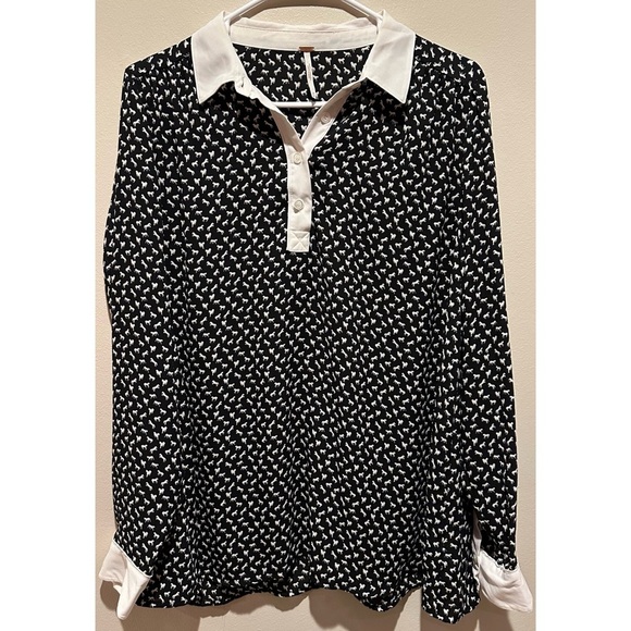 Free‎ People Women’s Collared Horse Print Blouse Size Medium - Picture 1 of 8